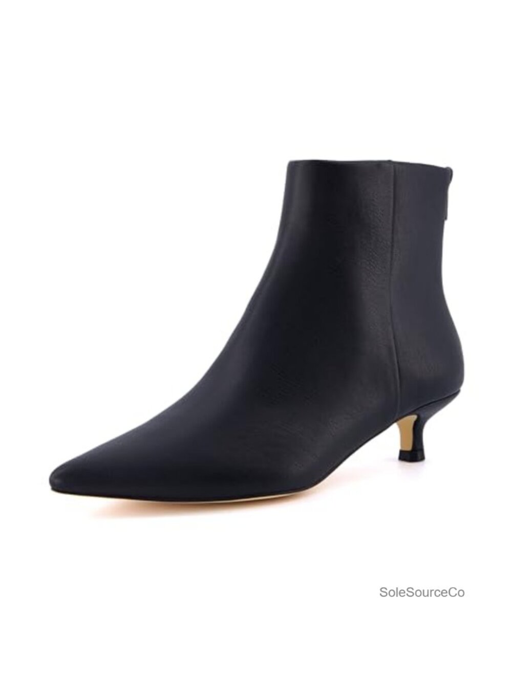 Kitten Heel Ankle Booties Vegan Leather Pointed Toe Memory Foam